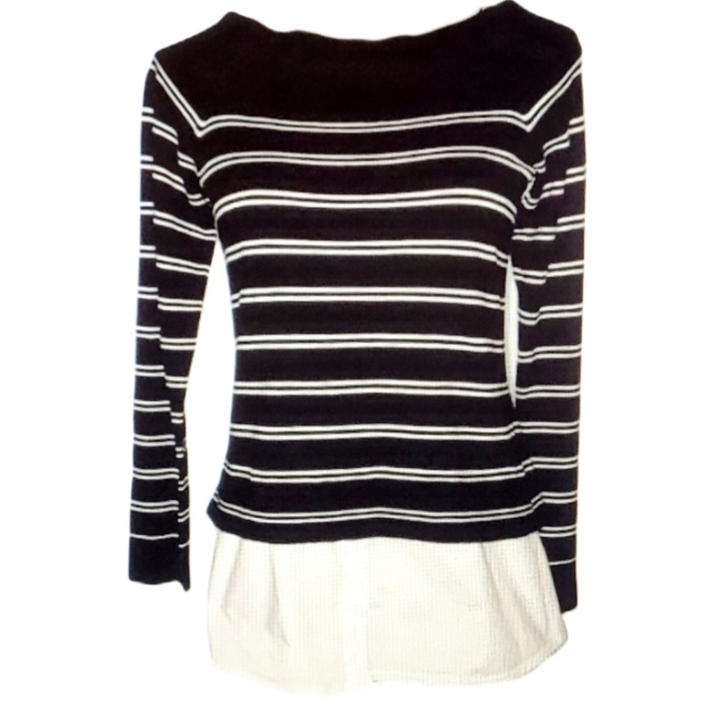 INC International Concepts women's long sleeve black and white blouse